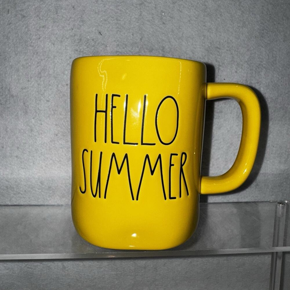 EUC Rae Dunn Coffee Mug HELLO SUMMER Rare HTF Yellow Colorway Artisan Collection